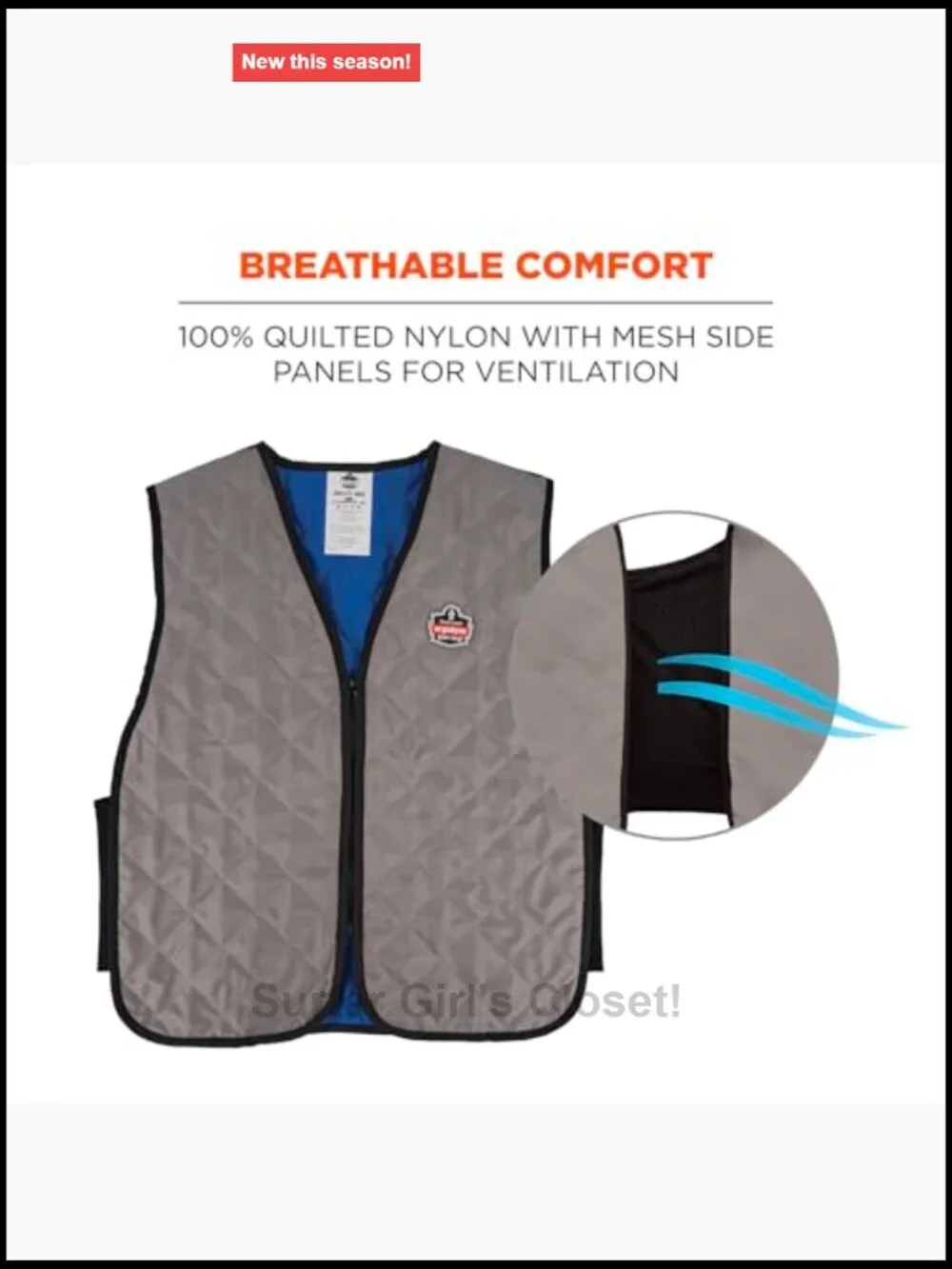 Evaporative Cooling Vest - Lightweight Nylon Work Vest with Zipper